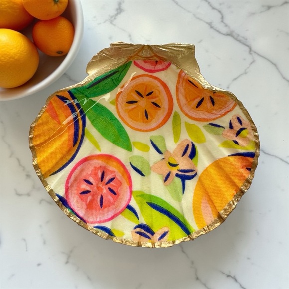 Handmade Other - Tropical Fruit Trinket Dish | Scallop Shell Jewelry Dish | Coastal Decor